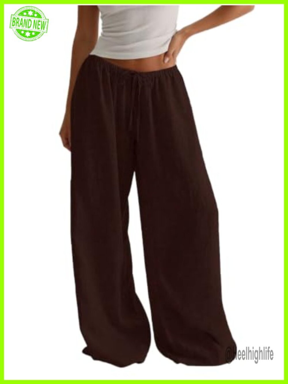 Linen Low Rise Palazzo Pants Drawstring Beach Cover Up